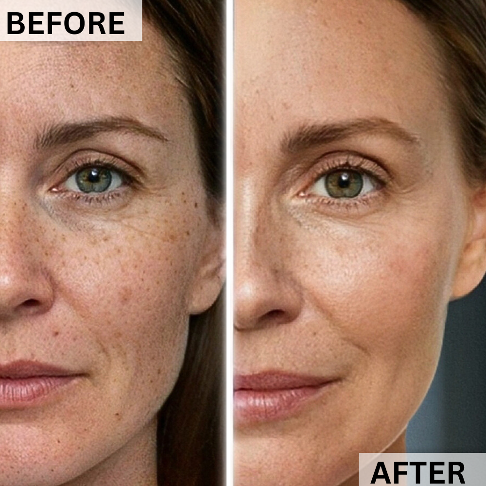 Before and after image showing PlasmaGLO Halo LED mask skin improvement