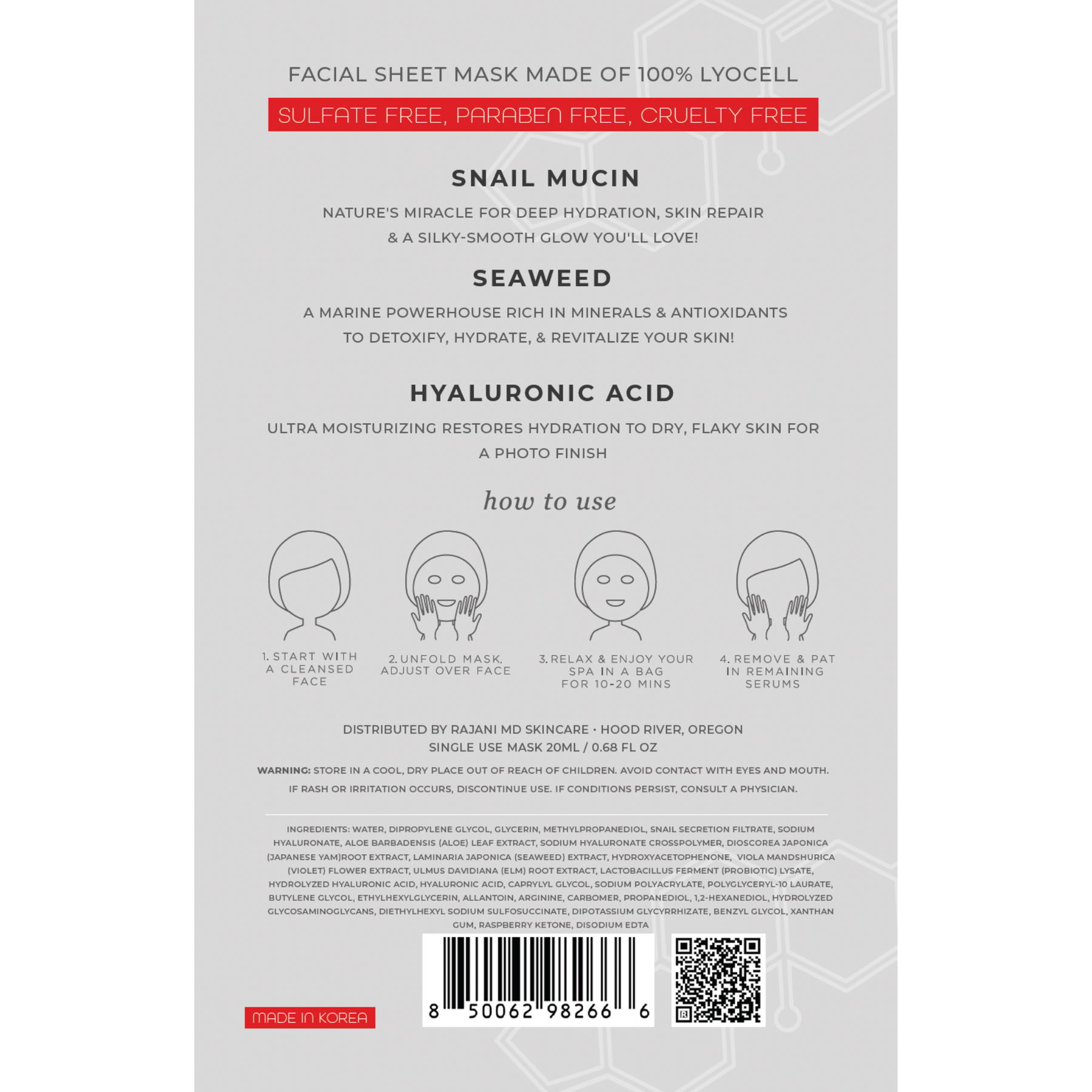 Snail Mucin Korean Sheet Mask