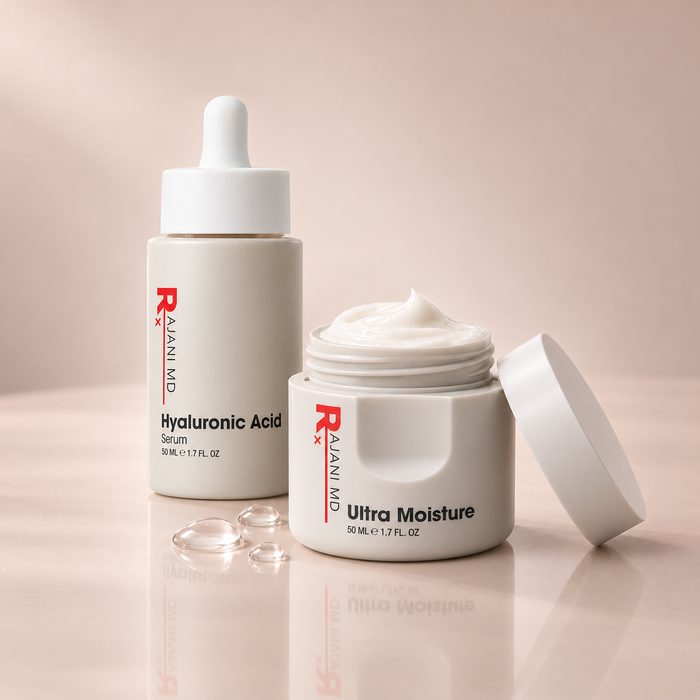 Hyaluronic Acid Serum and Ultra Moisture side by side, the jar open
