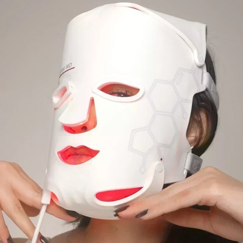 Close-up of the PlasmaGLO LED HALO face, neck, and hair mask.