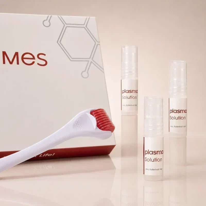 Rajani MD plasmaSOMES™ Micro-Needle Kit displayed with its skincare products.