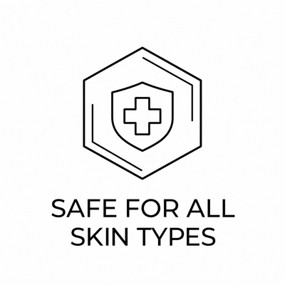 Shield icon representing skin safety for the PlasmaGLO™ Hair+ Cap light therapy device.