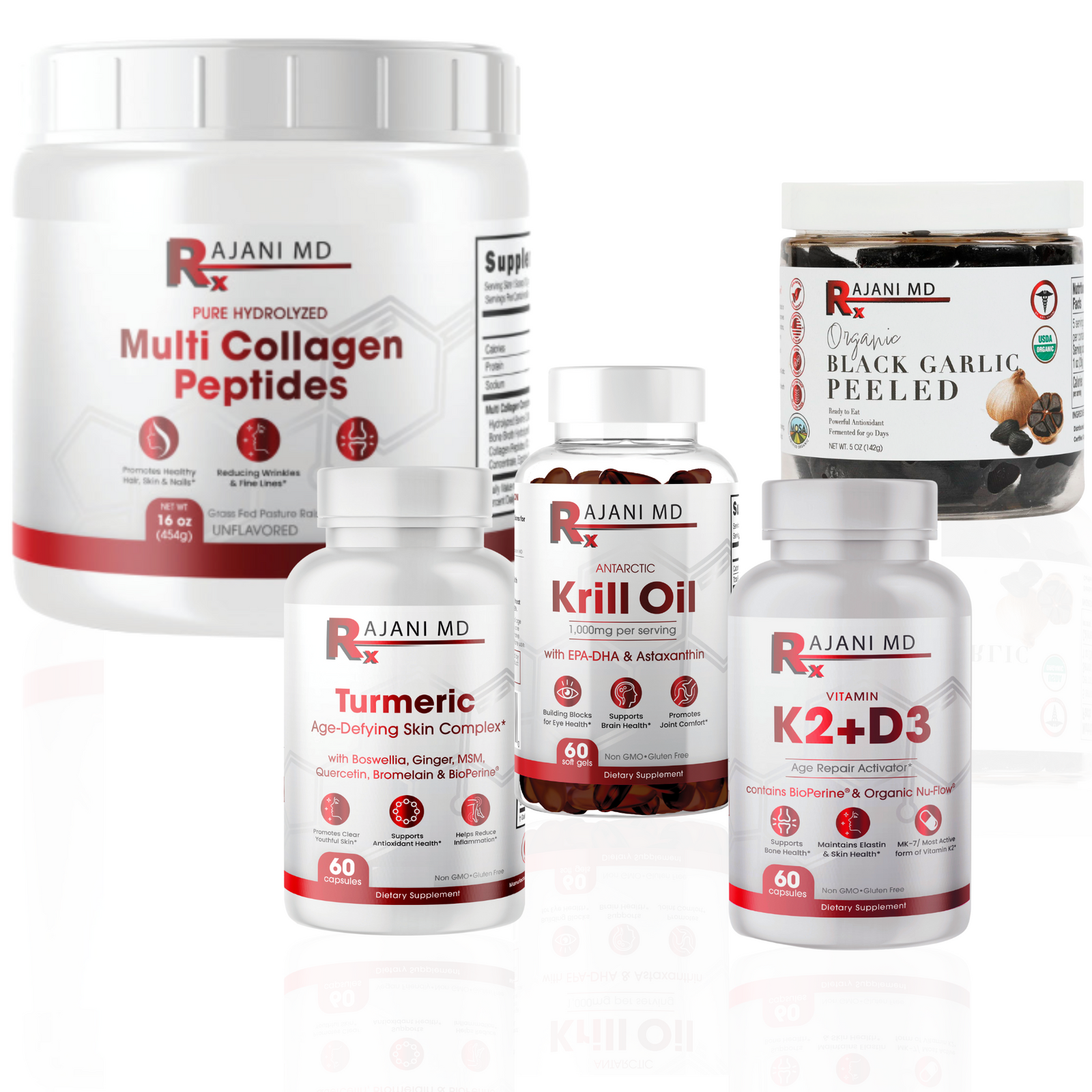 Black Garlic, Collagen, Krill Oil, Turmeric & Ginger Gummies, Turmeric Capsules, K2+D3 Bundle