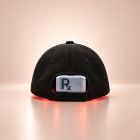 plus-cap-rear-controller.png	Rear view of the Rajani MD PlasmaGLO™ Hair+ Cap showing the built-in controller for its timed light therapy sessions.