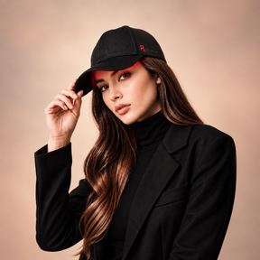 Woman modeling the Rajani MD PlasmaGLO™ Hair+ Cap, an at-home light therapy device FDA-cleared for androgenetic alopecia.