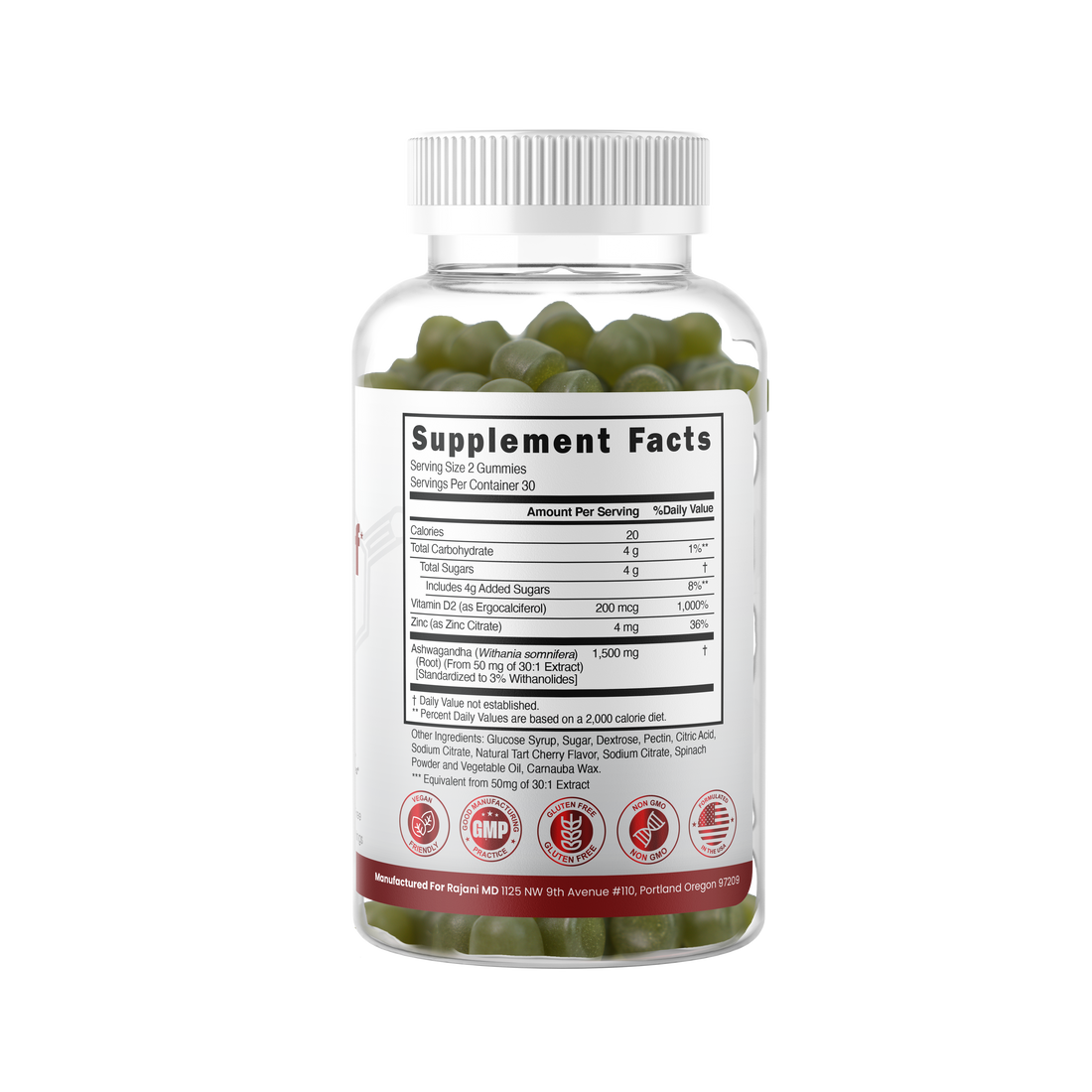 Stress Relief Gummies Ashwagandha, Vit D2, Zinc for Calm & Clarity Cherry