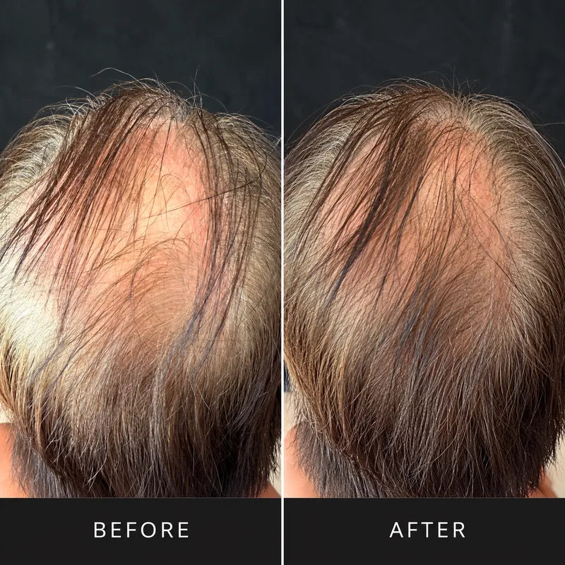 Before and after: top of a man's head, the crown looks fuller after